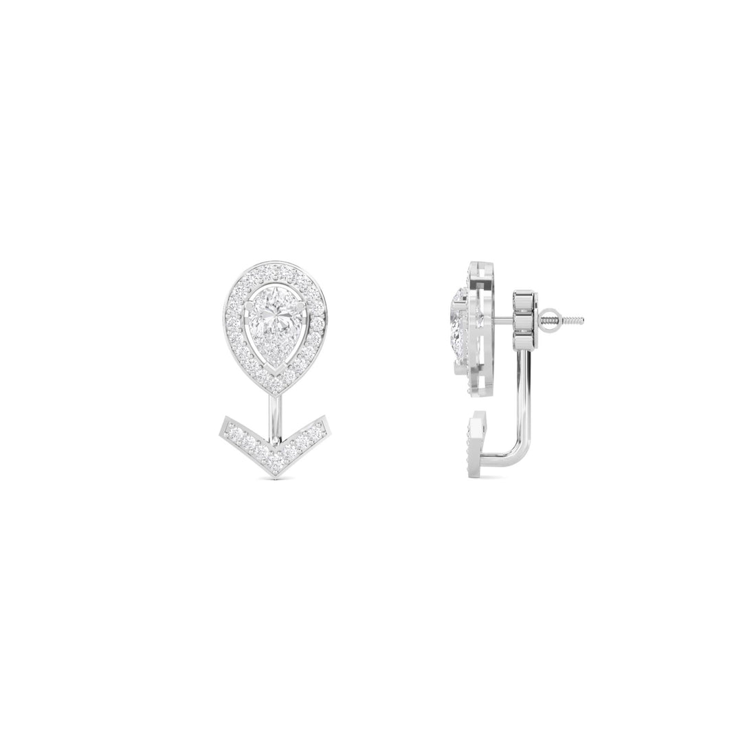 Pear Halo Chevron Drop Stud Earrings (Silver)