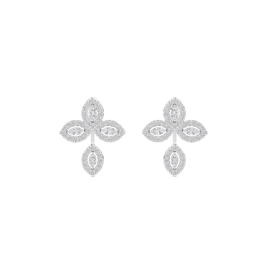 Marquise Floral Diamond Stud Earrings (Silver)