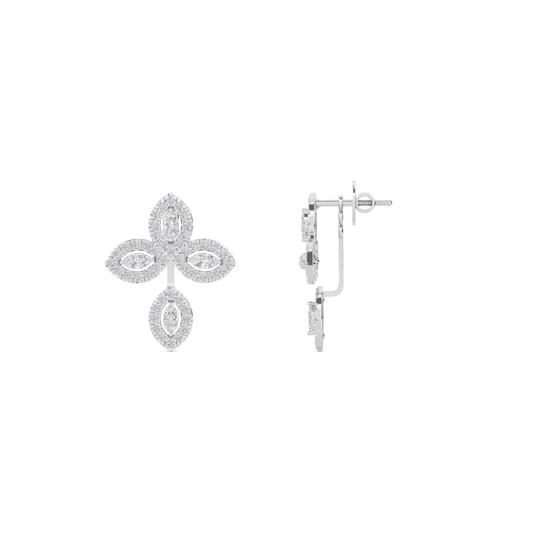 Marquise Floral Diamond Stud Earrings (Silver)