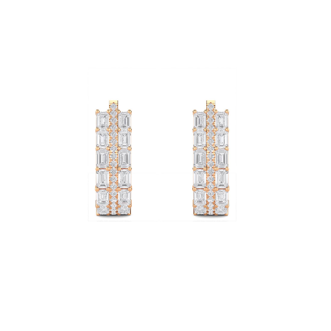 Baguette Diamond Huggie Hoop Earrings in rose gold tone