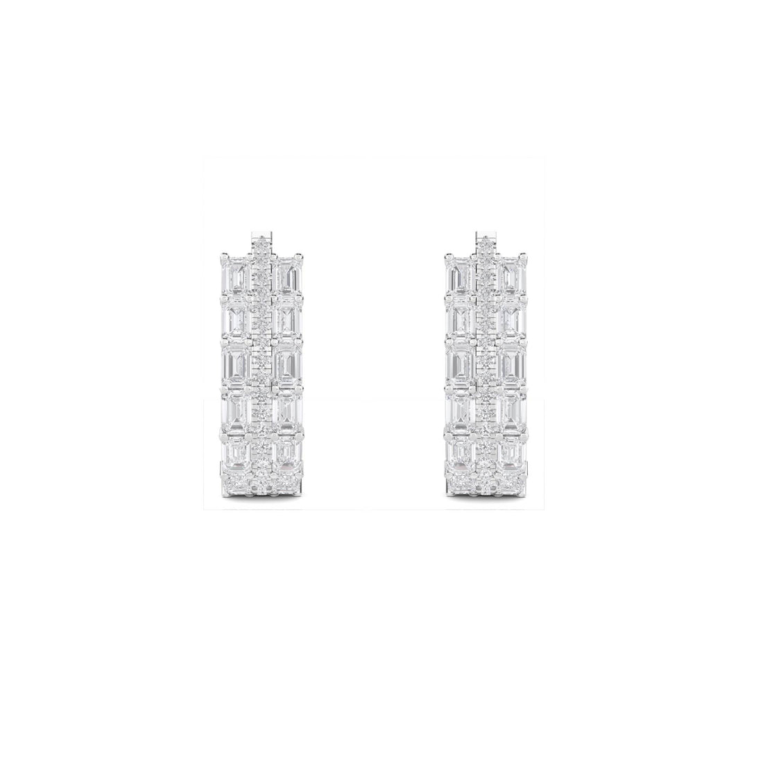 Baguette Diamond Huggie Hoop Earrings (Silver)