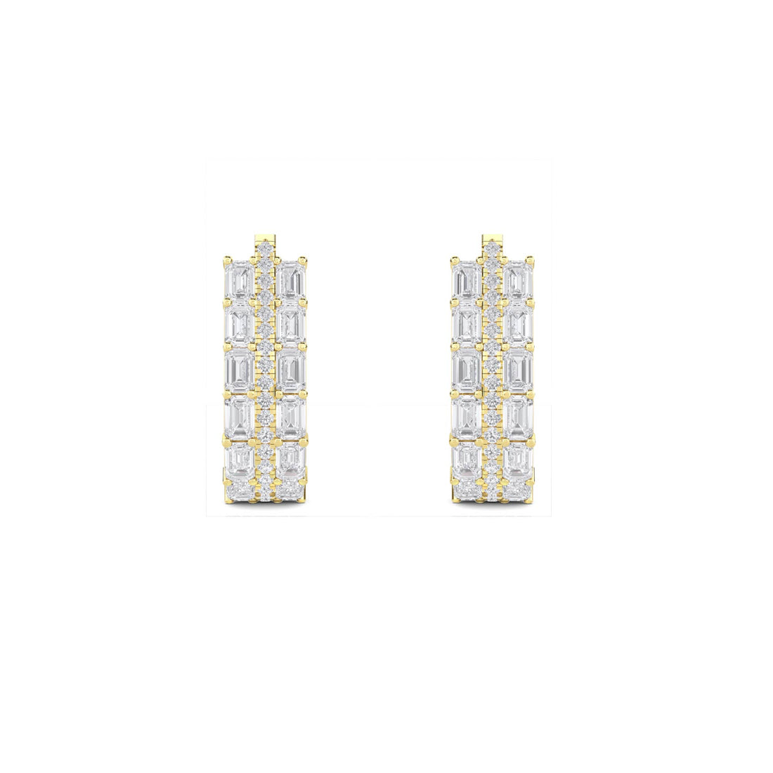 Baguette Diamond Huggie Hoop Earrings in yellow gold tone