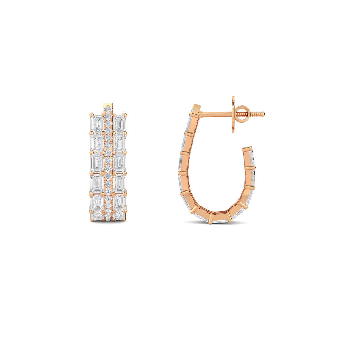 Baguette Diamond Huggie Hoop Earrings in rose gold tone