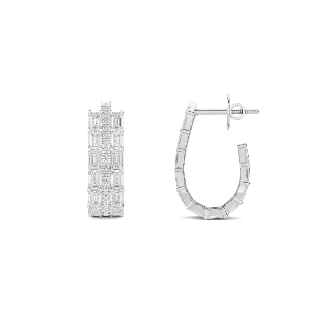 Baguette Diamond Huggie Hoop Earrings (Silver)