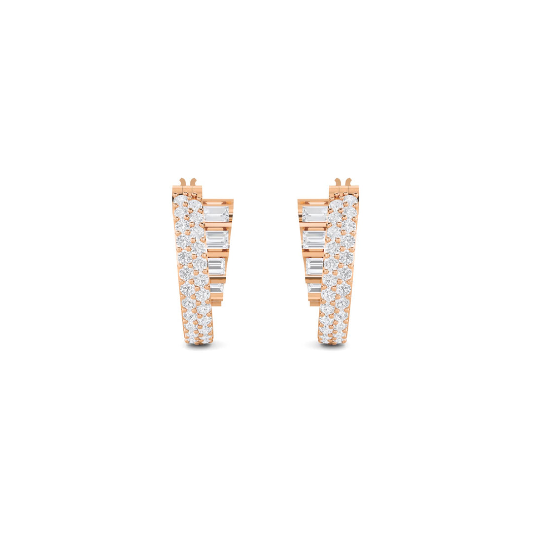 Baguette Pave Split Huggie Earrings in rose gold tone