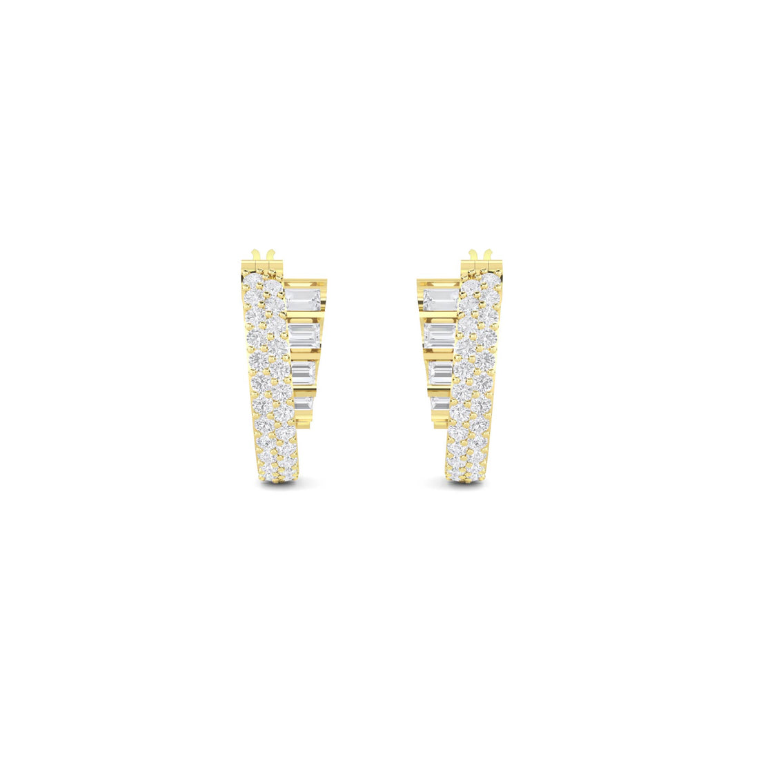 Baguette Pave Split Huggie Earrings in yellow gold tone