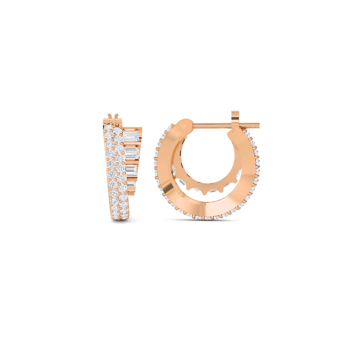 Baguette Pave Split Huggie Earrings in rose gold tone