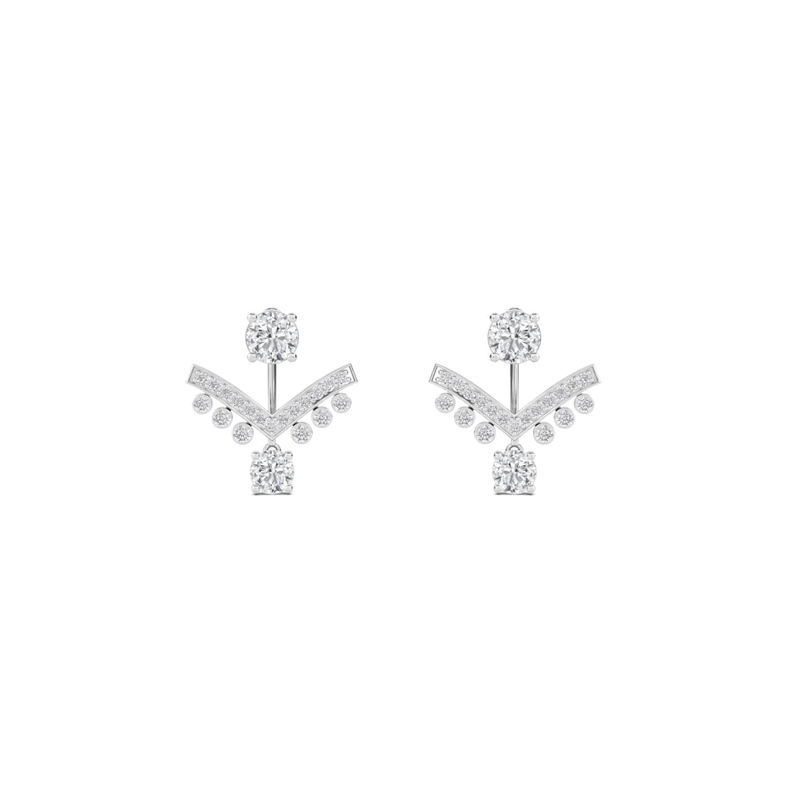 Round Diamond V Ear Jacket Earrings (Silver)