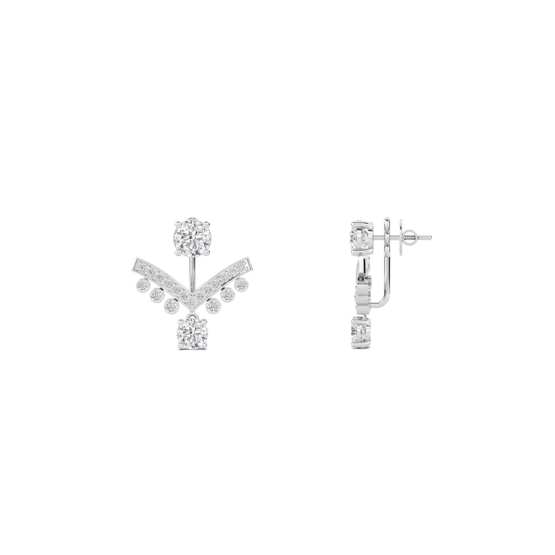 Round Diamond V Ear Jacket Earrings (Silver)