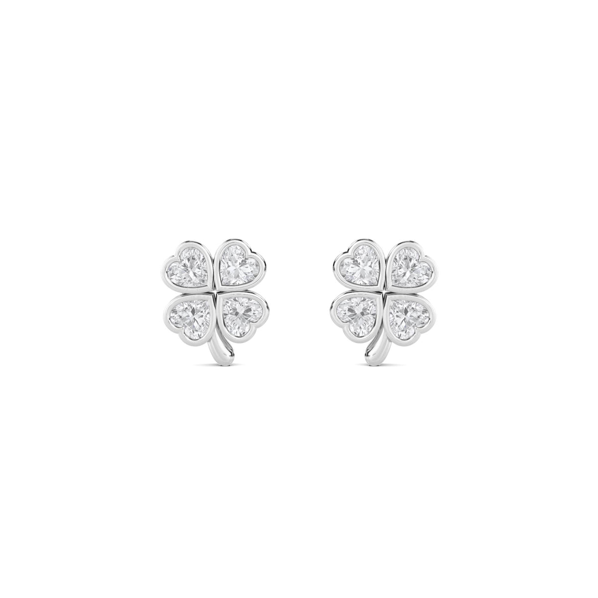 Heart Clover Cluster Stud Earrings (Silver) - image 1