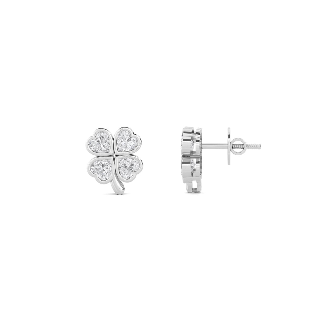 Heart Clover Cluster Stud Earrings (Silver)