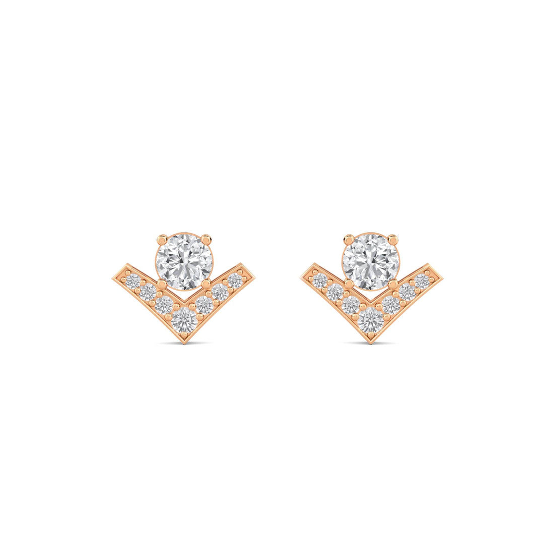 Chevron Round Diamond Stud Earrings in rose gold tone