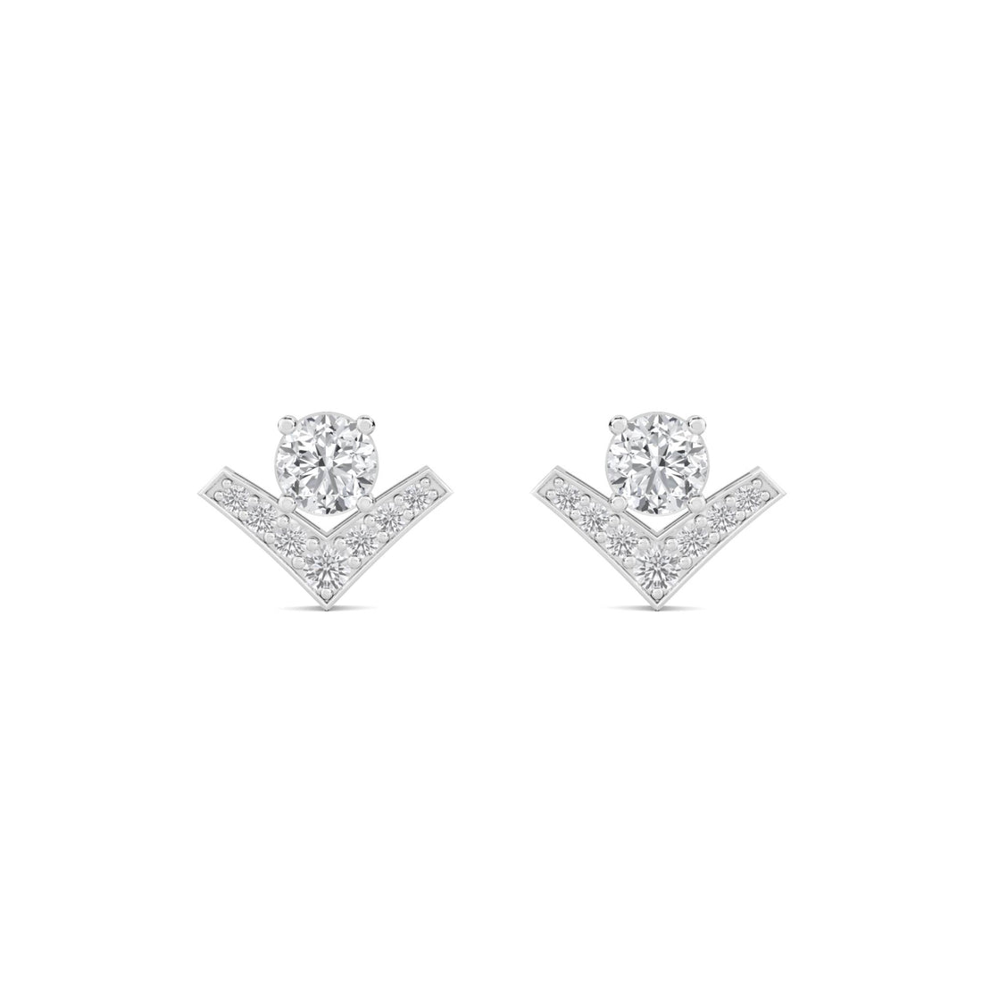 Chevron Round Diamond Stud Earrings (Silver)