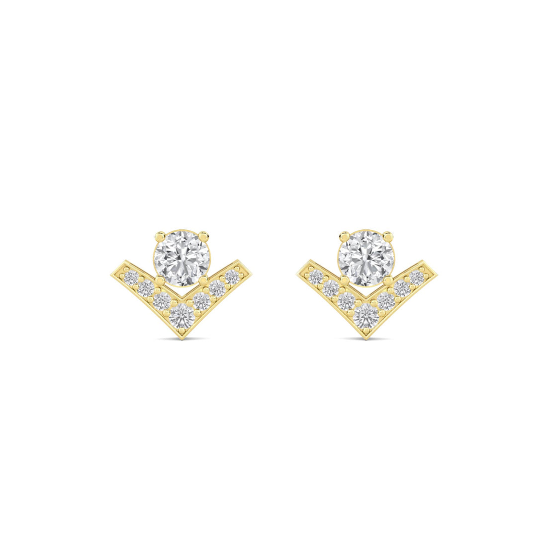 Chevron Round Diamond Stud Earrings in yellow gold tone