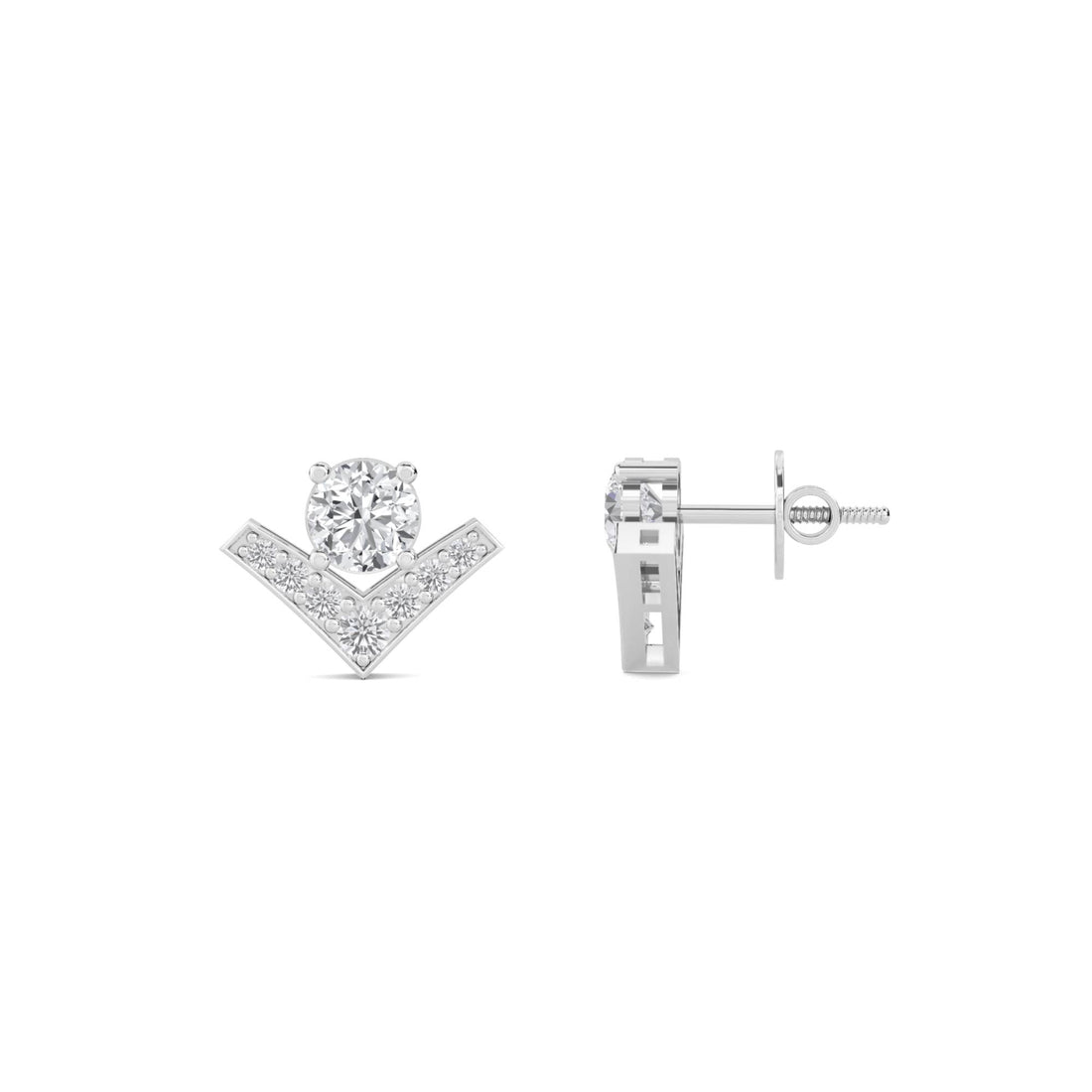 Chevron Round Diamond Stud Earrings (Silver)