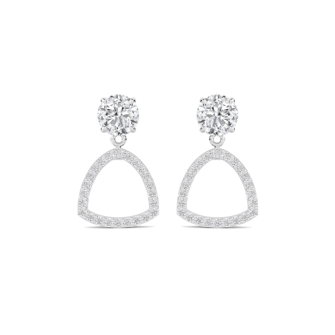 Round Diamond Pave Frame Drop Earrings (Silver)