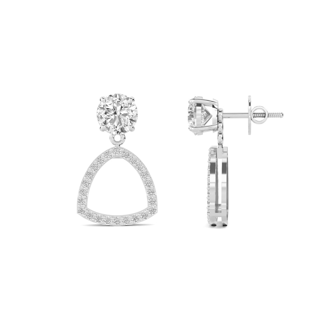 Round Diamond Pave Frame Drop Earrings (Silver)