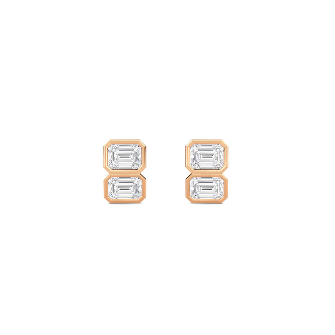 Double Emerald Cut Diamond Stud Earrings