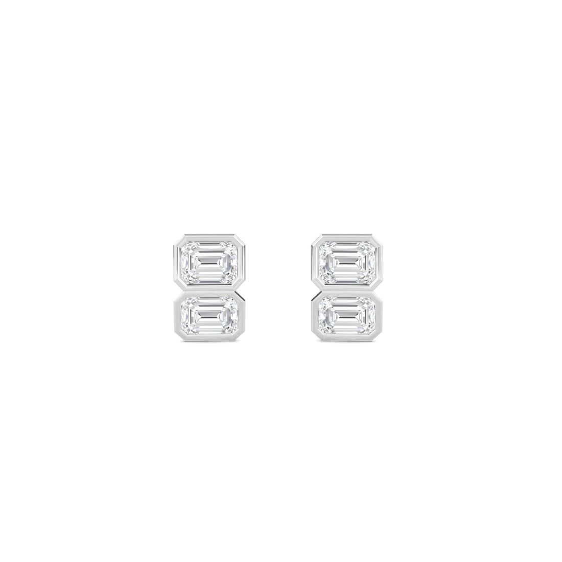 Double Emerald Cut Diamond Stud Earrings (Silver)