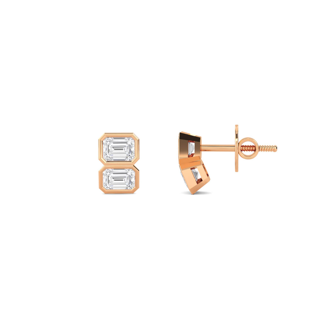 Double Emerald Cut Diamond Stud Earrings