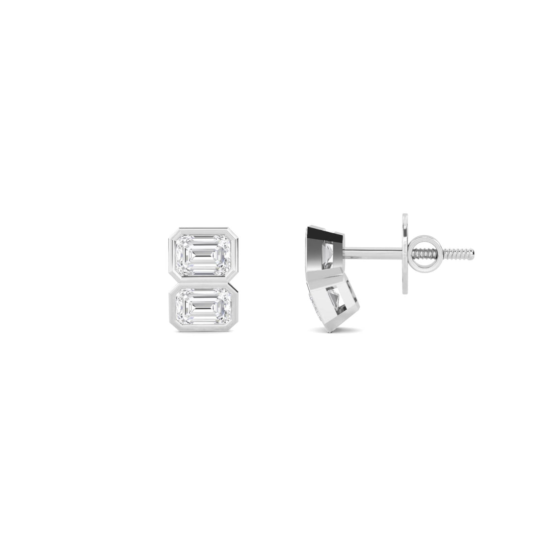 Double Emerald Cut Diamond Stud Earrings (Silver)
