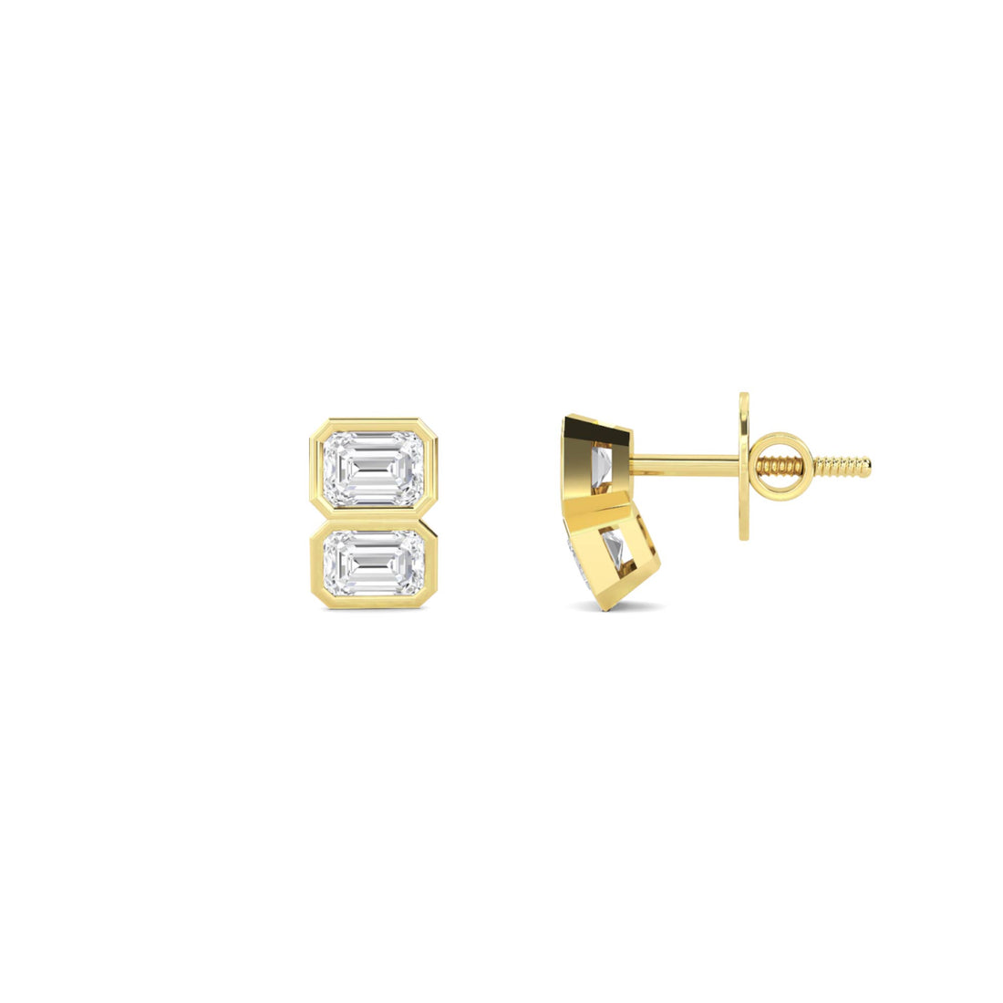 Double Emerald Cut Diamond Stud Earrings