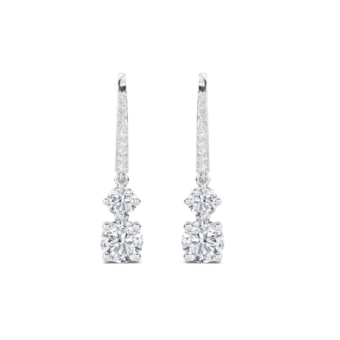 Round Diamond Duo Huggie Drop Earrings in white metal tone
