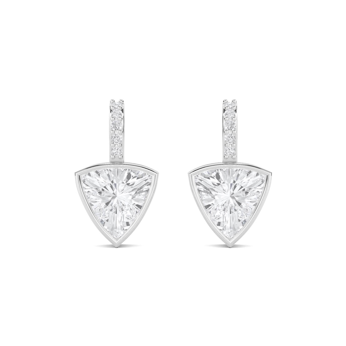 Trillion Cut Diamond Bezel Drop Earrings (Silver)