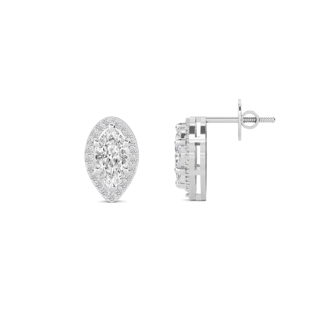 Marquise Halo Stud Earrings (Silver)