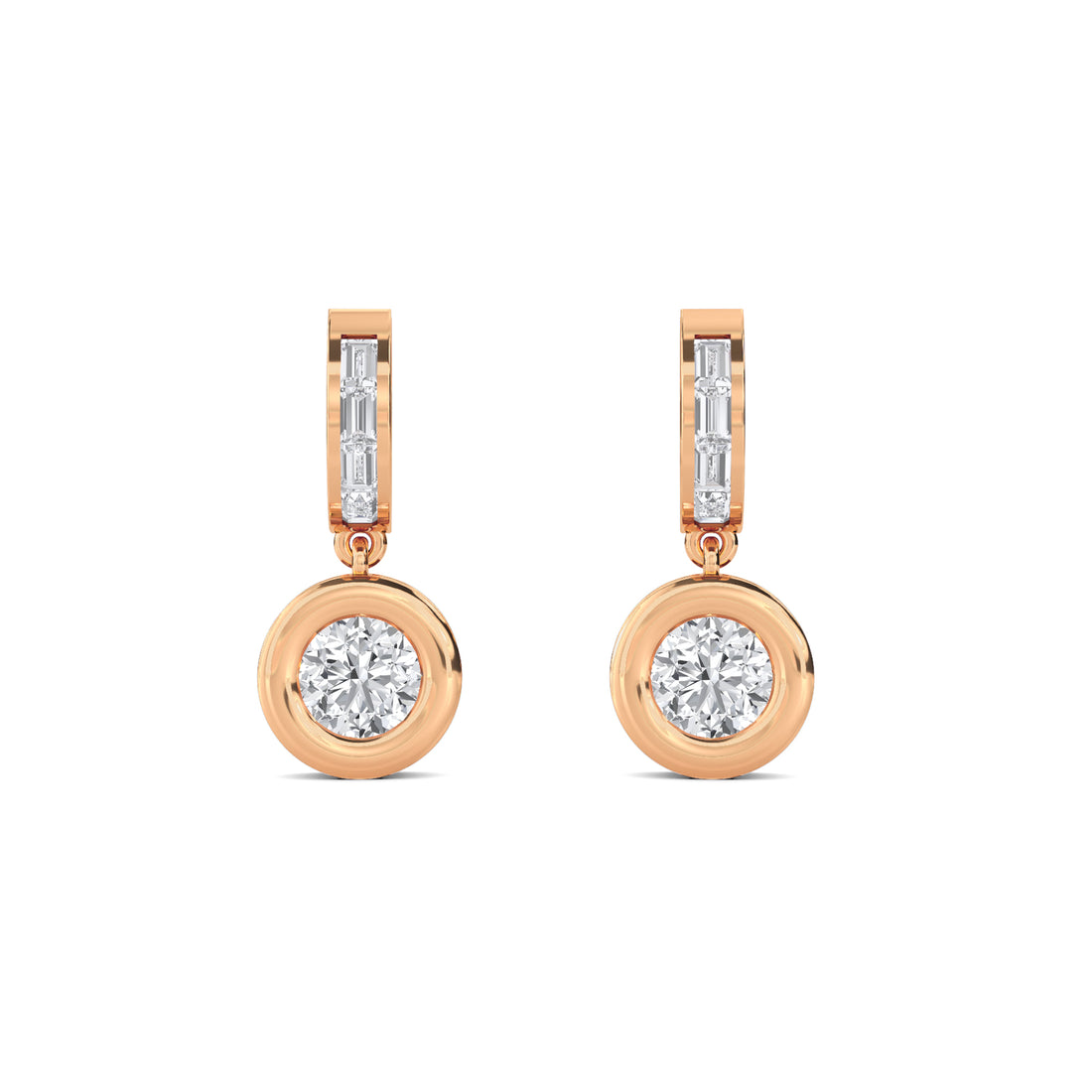 Baguette Huggie Bezel Drop Lab Grown Diamond Earrings