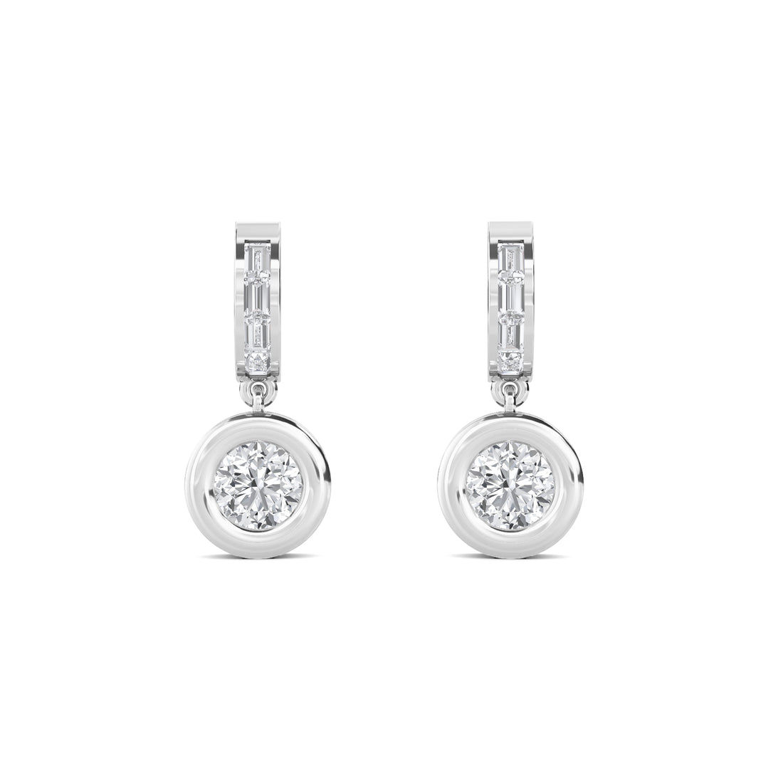 Baguette Huggie Bezel Drop Lab Grown Diamond Earrings (Silver) - image 1