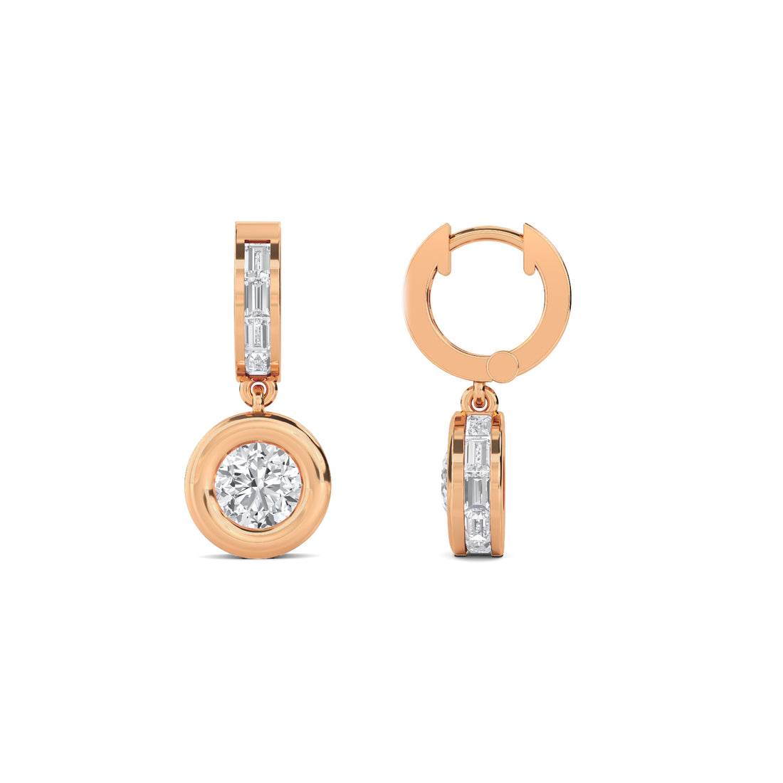 Baguette Huggie Bezel Drop Lab Grown Diamond Earrings