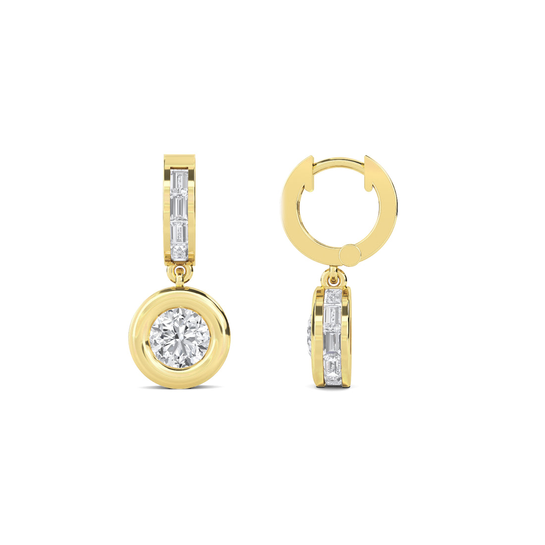 Baguette Huggie Bezel Drop Lab Grown Diamond Earrings