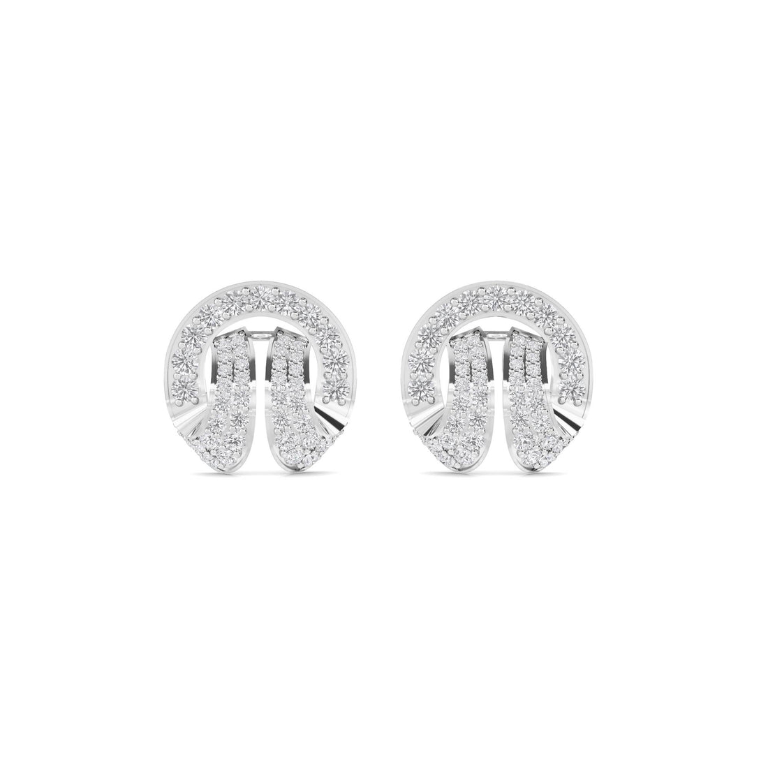 Pave Horseshoe Diamond Stud Earrings in white metal tone