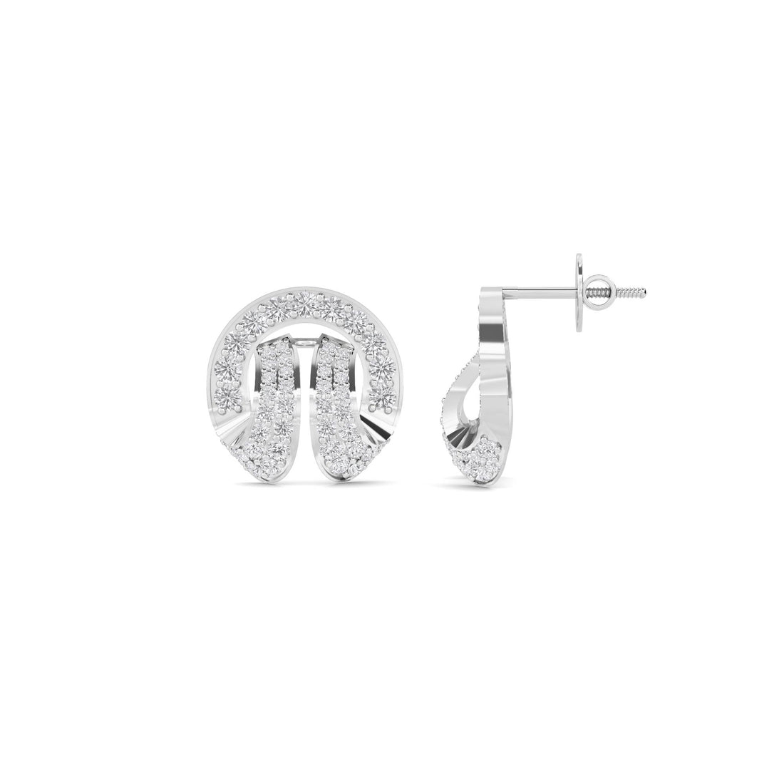 Pave Horseshoe Diamond Stud Earrings in white metal tone