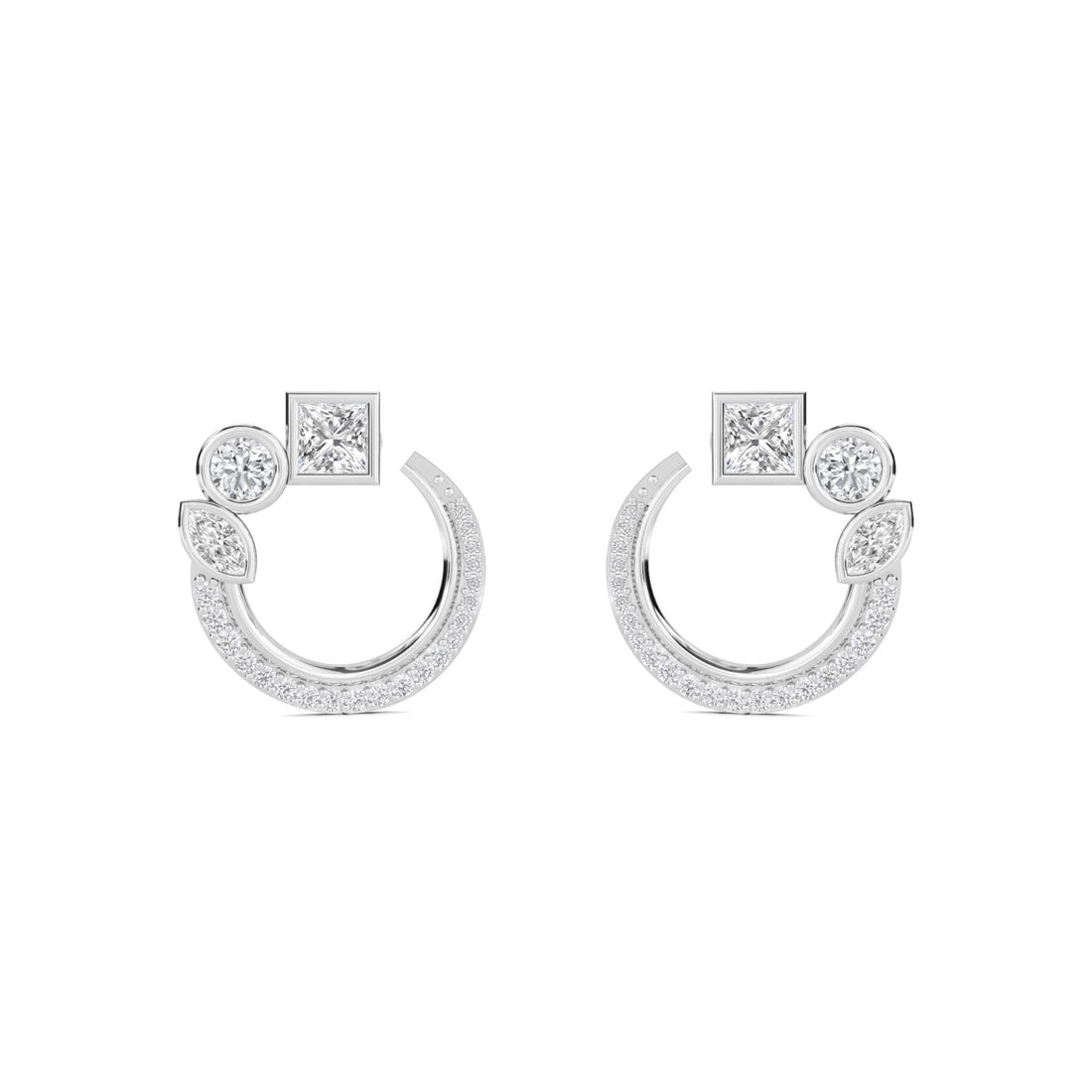 Princess Bezel Open Hoop Earrings (Silver) - image 1