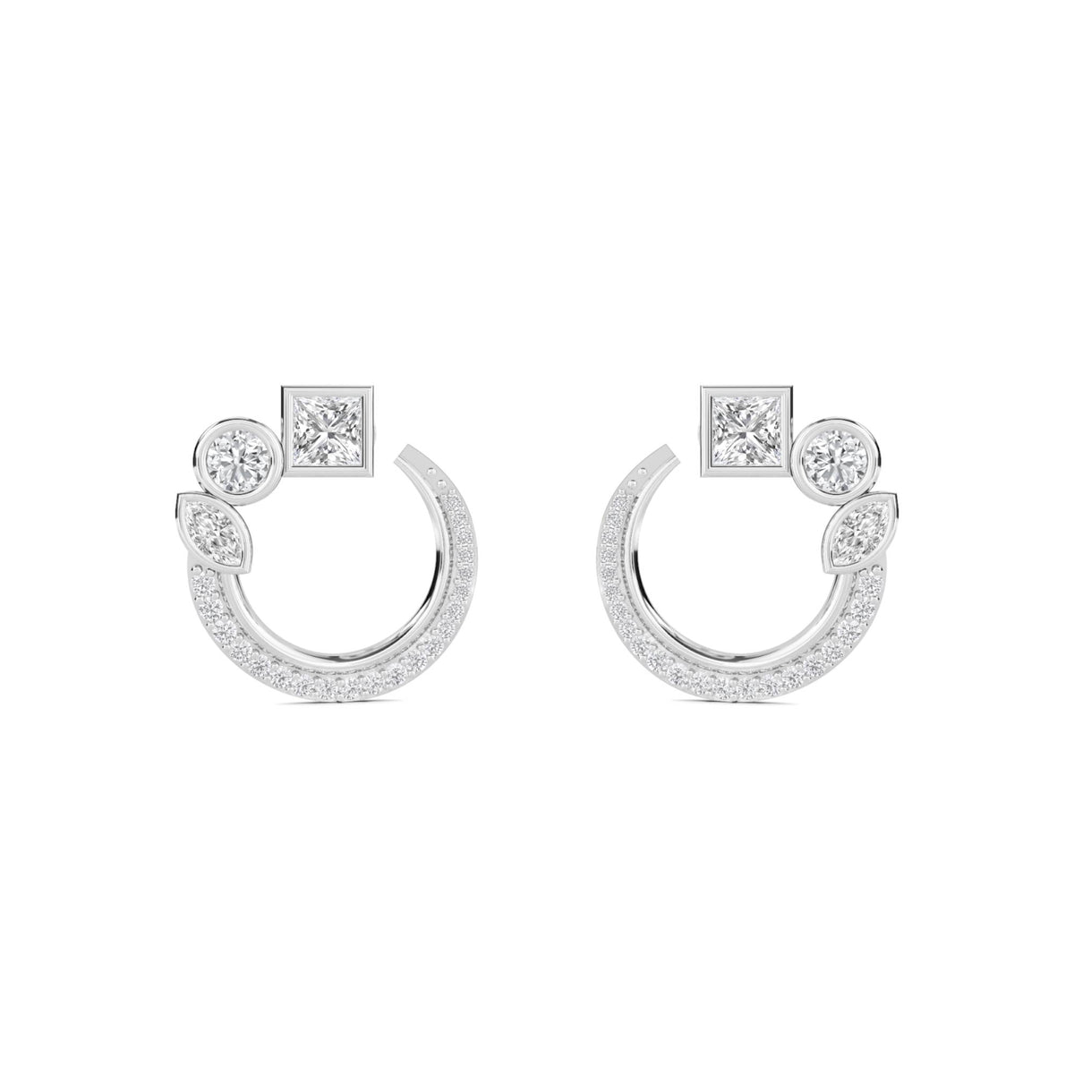 Princess Bezel Open Hoop Earrings (Silver) - image 1