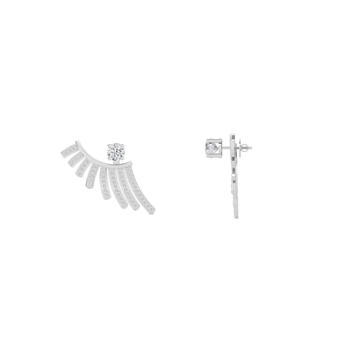 Diamond Fan Stud Earrings (Silver)