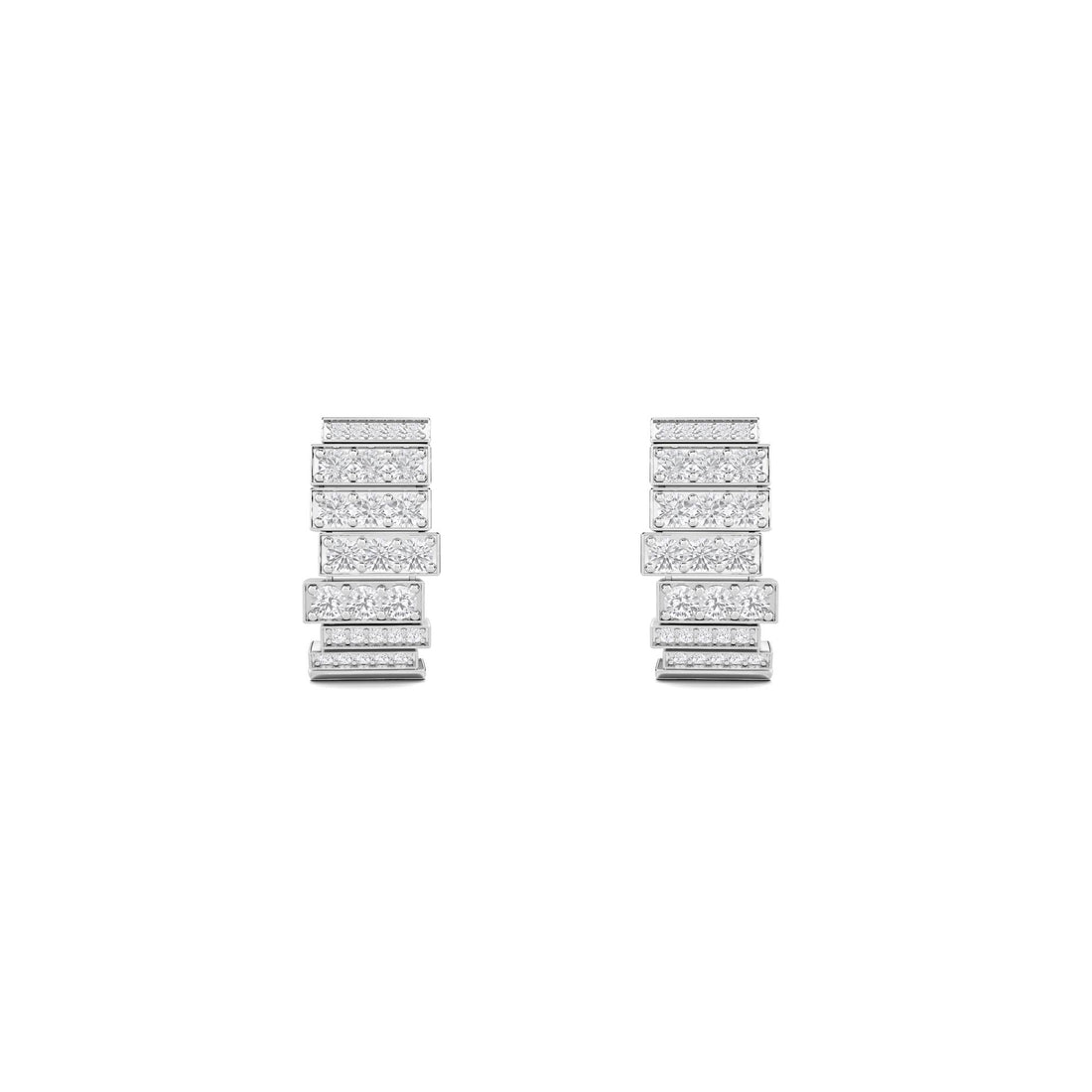 Tiered Rectangular Link Drop Earrings (Silver) - image 1