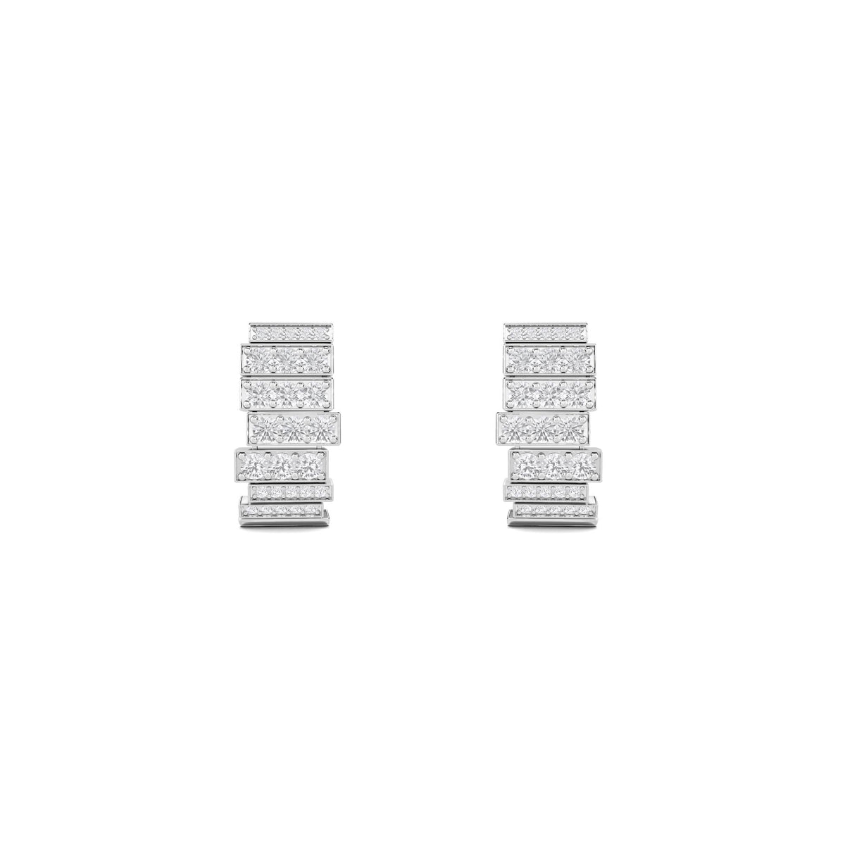 Tiered Rectangular Link Drop Earrings (Silver) - image 1