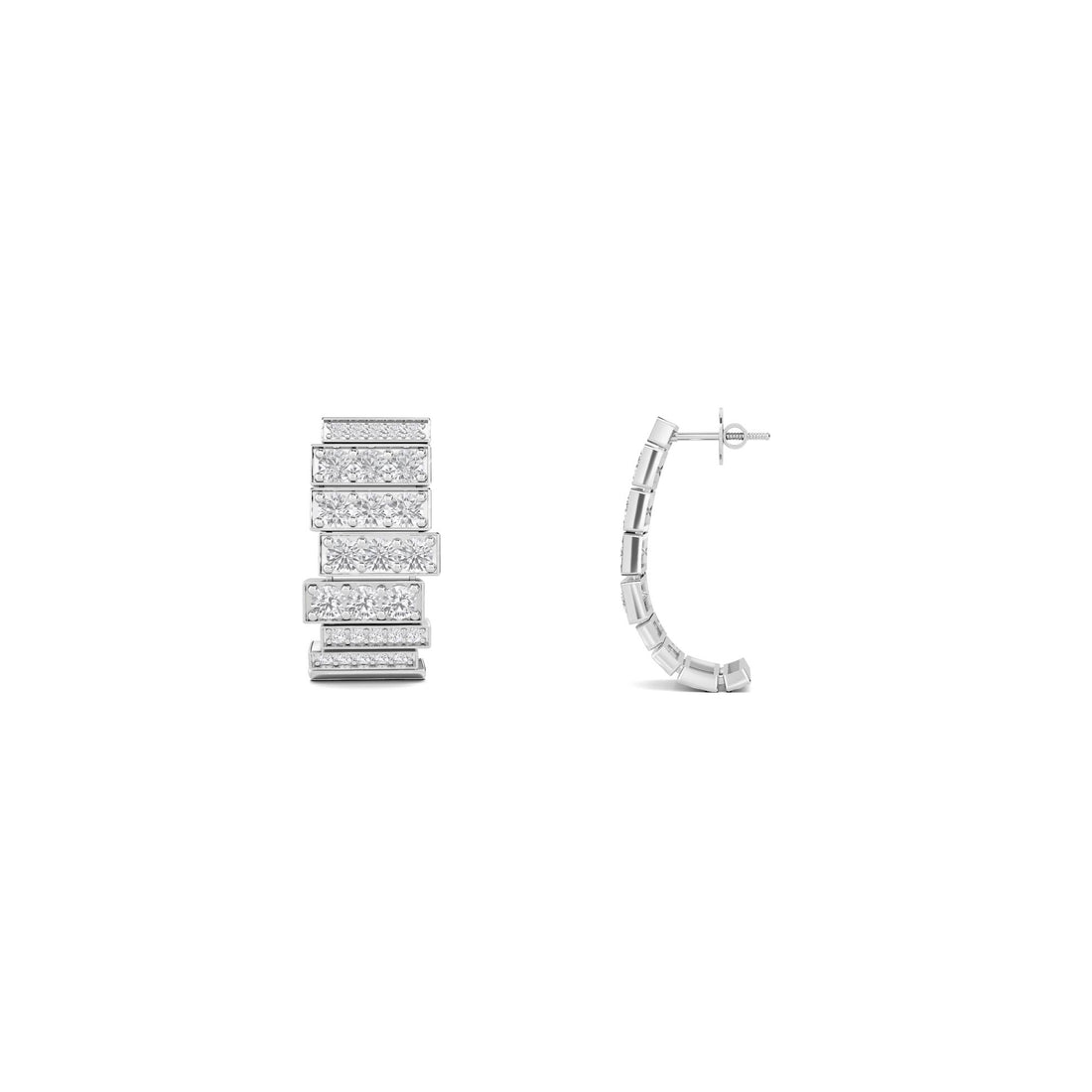 Tiered Rectangular Link Drop Earrings (Silver)
