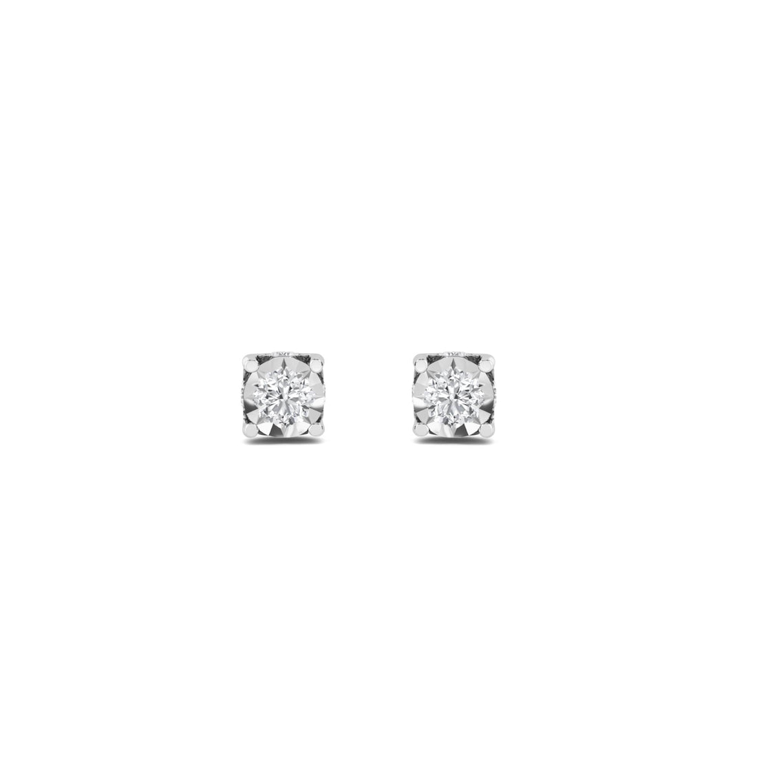 Illusion Set Round Diamond Stud Earrings (Silver)