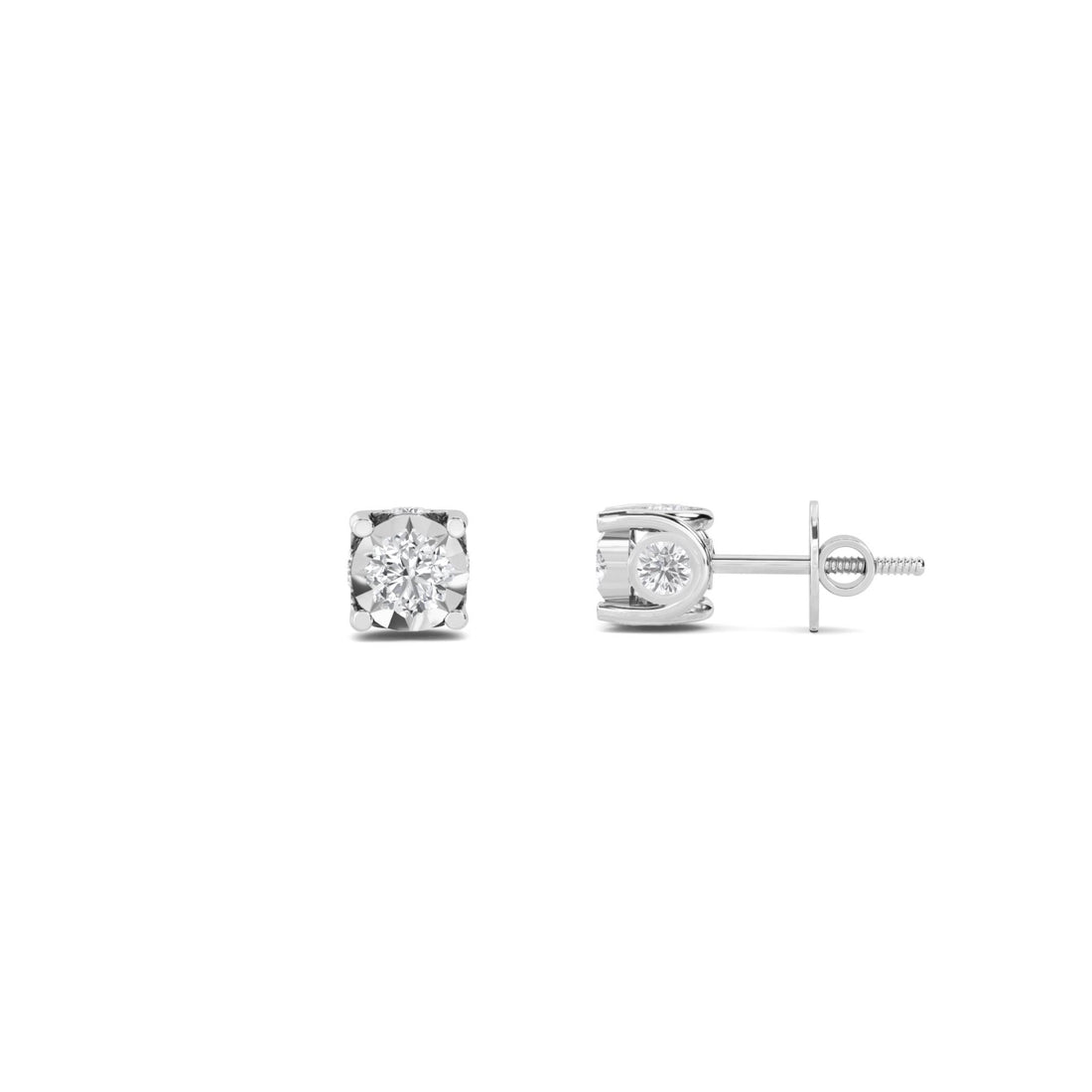 Illusion Set Round Diamond Stud Earrings (Silver)