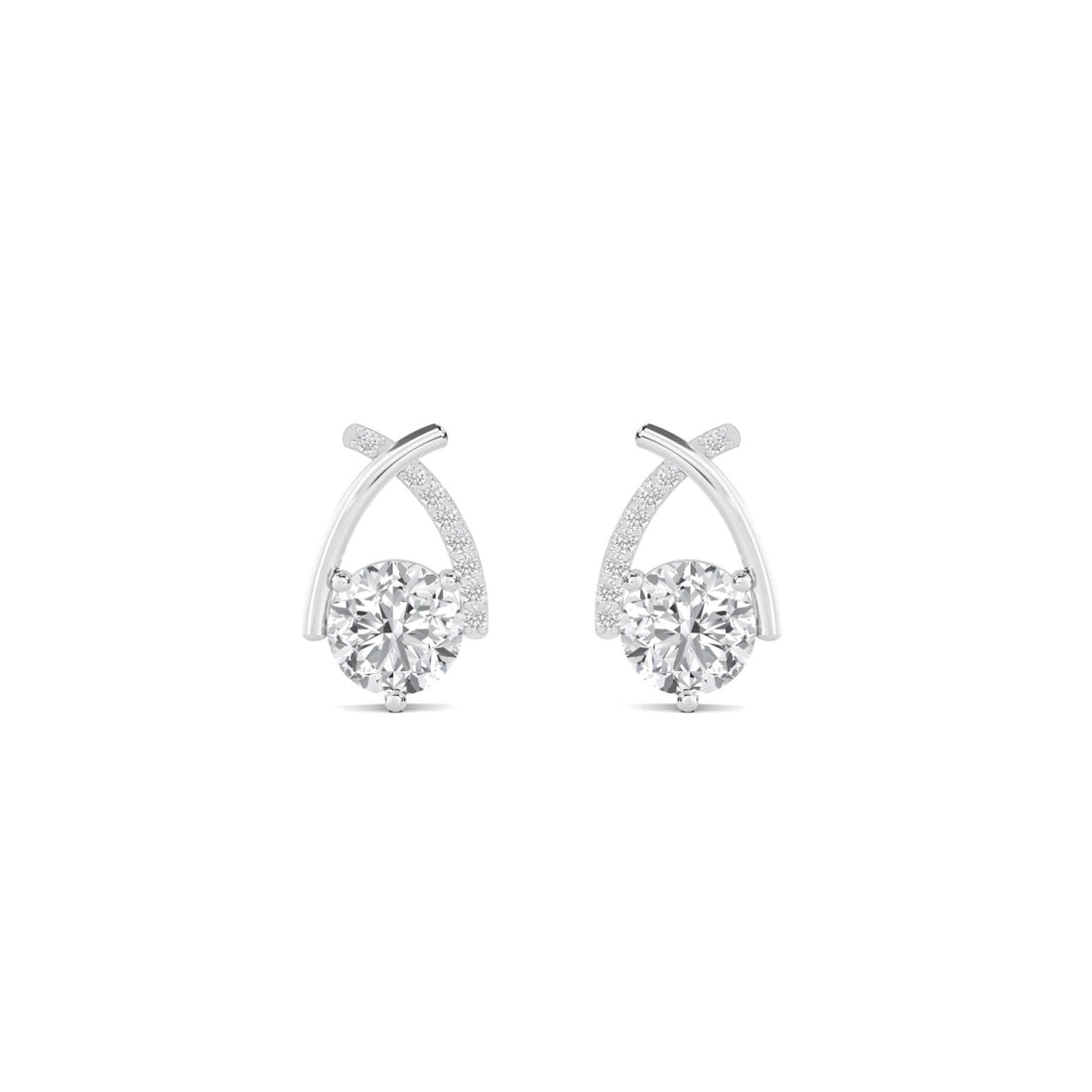 Crossover Arch Round Diamond Stud Earrings (Silver)