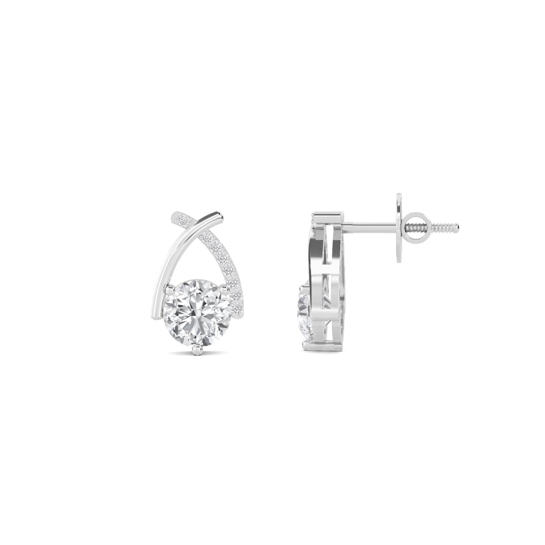 Crossover Arch Round Diamond Stud Earrings (Silver)