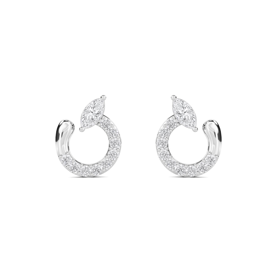 Curved Marquise Diamond Stud Earrings (Silver)