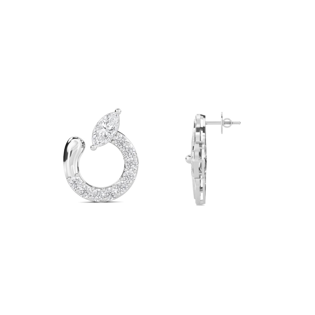 Curved Marquise Diamond Stud Earrings (Silver)
