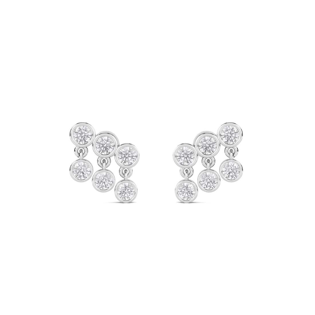 Bezel Round Diamond Cluster Earrings (Silver)