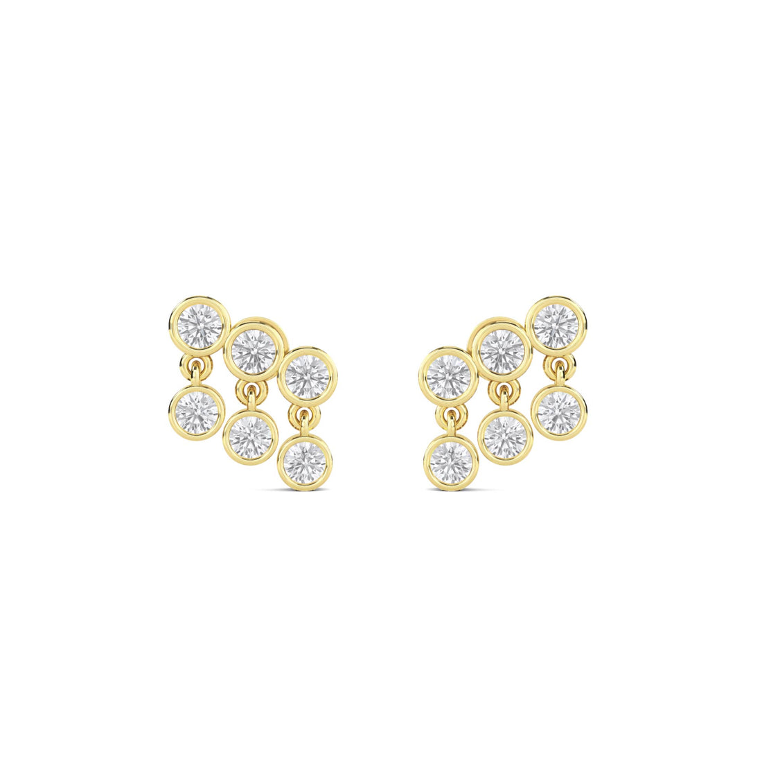 Bezel Round Diamond Cluster Earrings in yellow gold tone