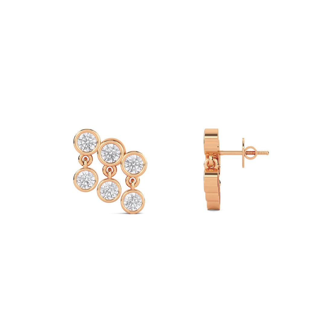 Bezel Round Diamond Cluster Earrings in rose gold tone
